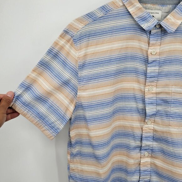 Quiksilver Modern Fit Short Sleeve Shirt Collar Striped Button Up Medium Mens - Picture 3 of 10